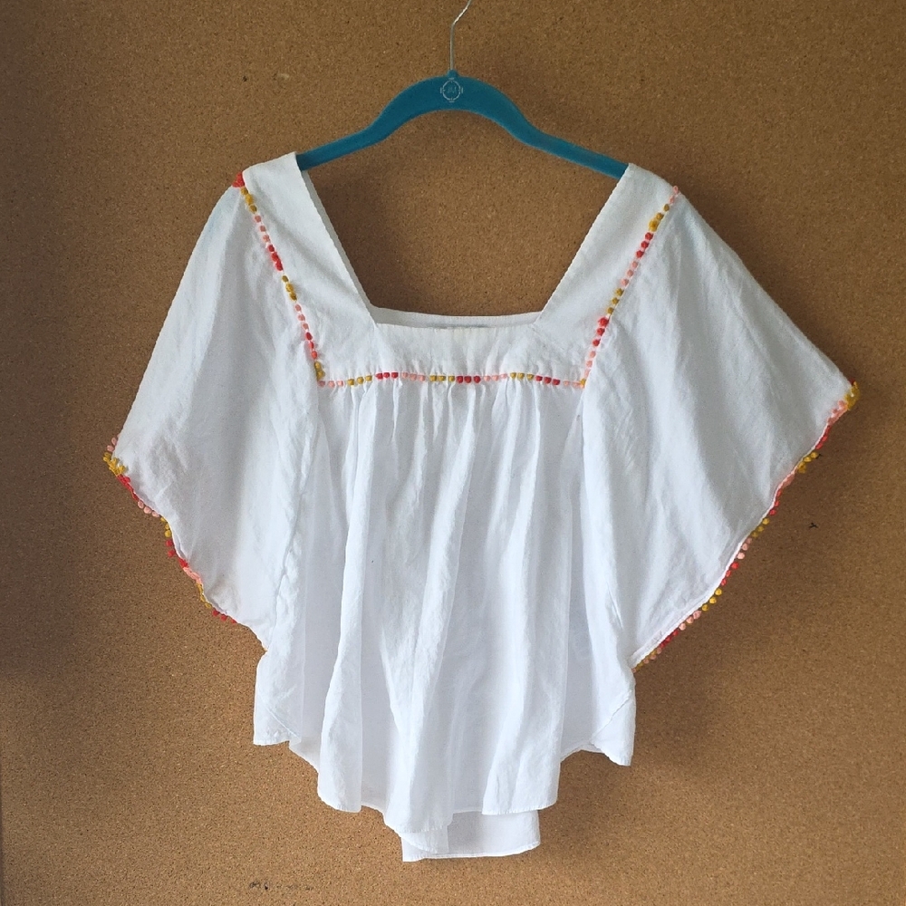 Madewell Embroidered Cotton Peasant Top White Boho Festival Blouse Size M Tunic
